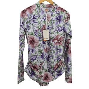 AXESEA Womens‎ Floral Rash Guard Long Sleeve Swimsuit Surfing UPF 50 Size 16 New